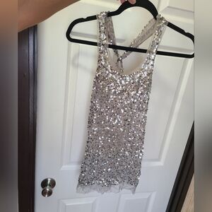 Body Central Shimmering Silver Sequin Top